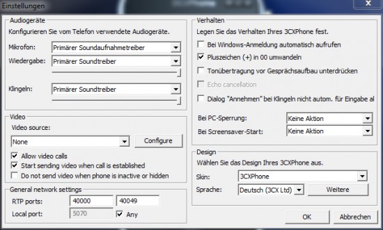 Einstellungen Konfiguration des 3CX Phone für Windows