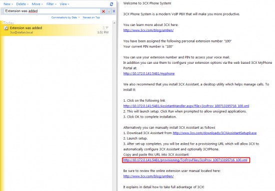 WelcomMail Konfiguration des 3CX Phone für Windows