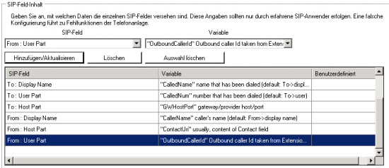 OutboundCallerID Weiterleitungen