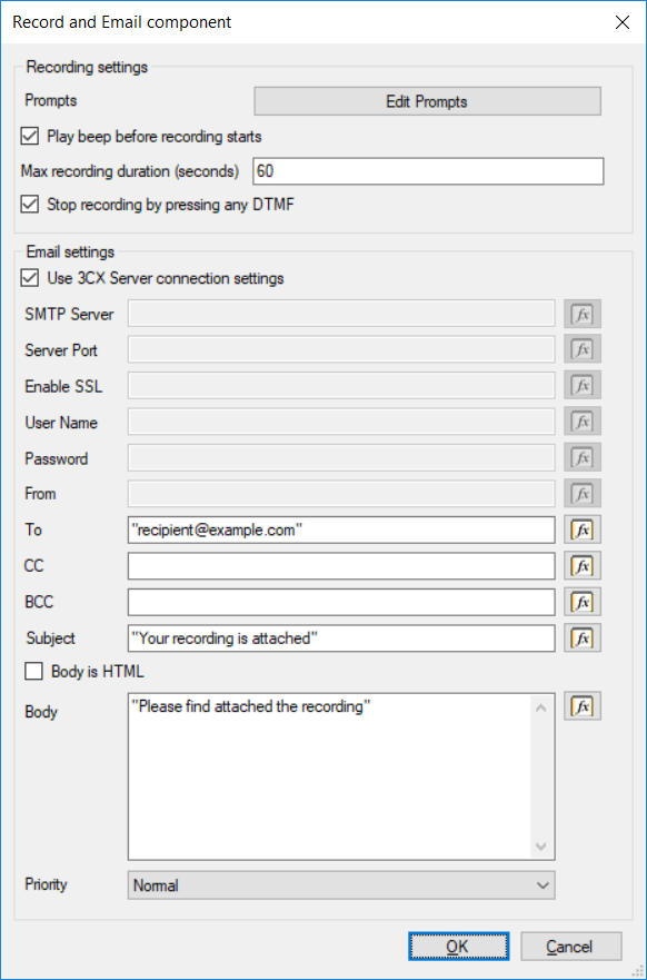 „Record and Email“-Komponente des 3CX Call Flow Designer