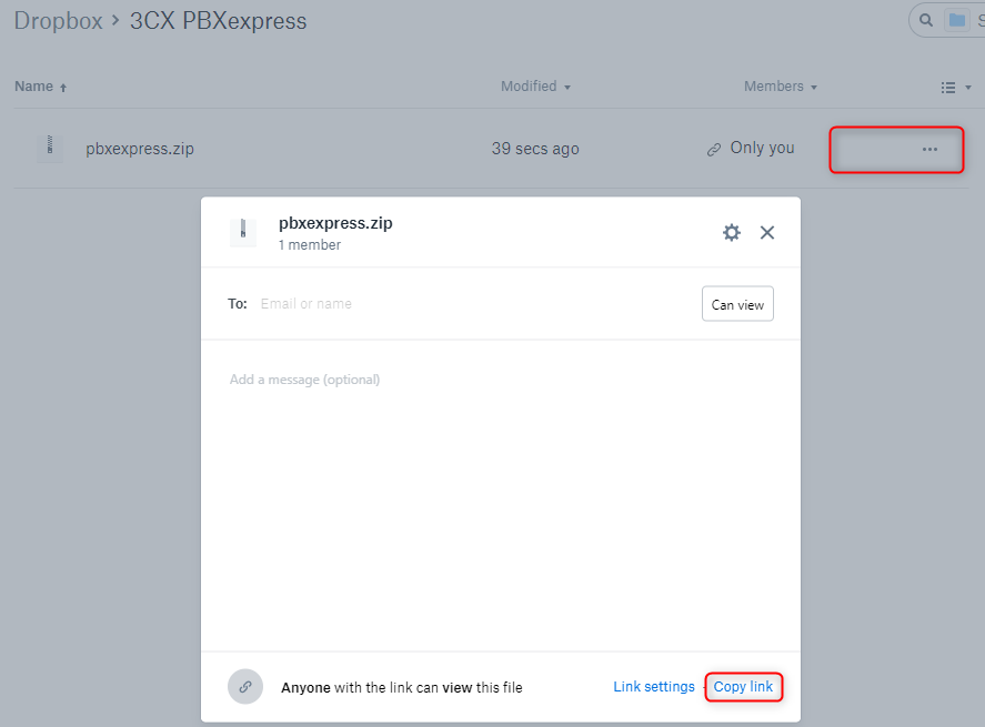 Hochladen der Telefonanlagensicherung zu Dropbox