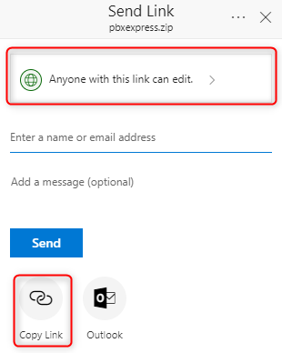 Kopieren des Microsoft OneDrive-Links zur freigegebenen Sicherungsdatei