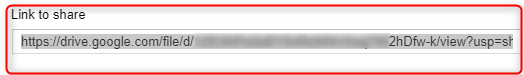 Kopieren der Google Drive-URL zur freigegebenen Sicherungsdatei 