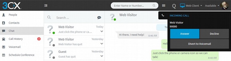 Nehmen Sie Anrufe Ihrer Website-Besucher über den Webclient entgegen dank 3CX Live Chat and Talk Plugin