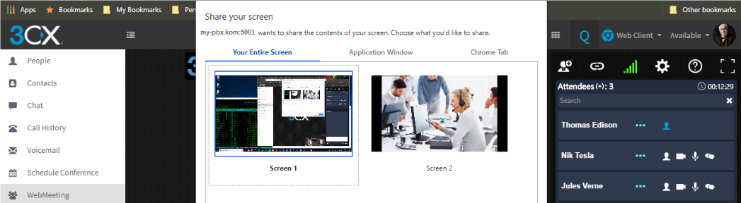 Nutzen Sie die Option, Ihren Bildschirm zu teilen, ganz ohne Plugins mit 3CX WebMeeting