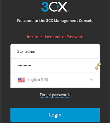 Link "Passwort vergessen" bei Anmeldung an Verwaltungskonsole