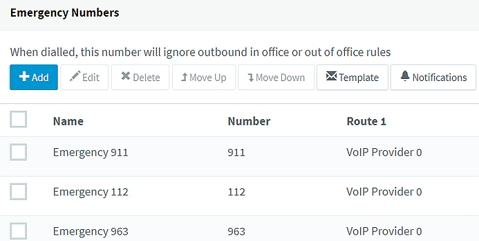 Notfallnummer-Optionen mit Update 5