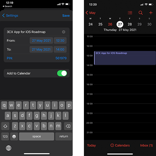 Planen Sie eine Konferenz per 3CX App und fügen Sie diese automatisch dem Kalender Ihres iOS-Endgeräts hinzu