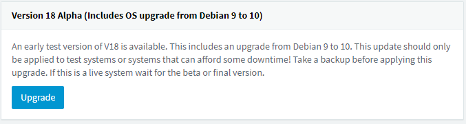 Version 18 Alpha - Update auf Debian 10 Buster