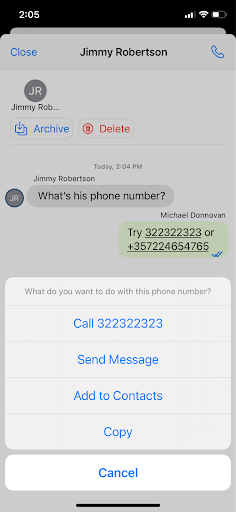 iOS-Chat Verwalten Sie Rufnummern aus Chats