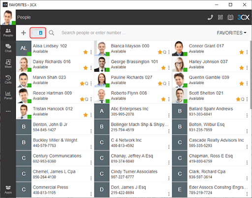 Webclient – Favoriten Anzeige Ihrer Favoriten im 3CX Webclient
