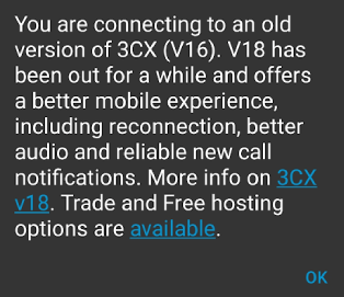 v18-notification Upgraden Sie auf v18 für ein optimales Nutzererlebnis der 3CX Android App