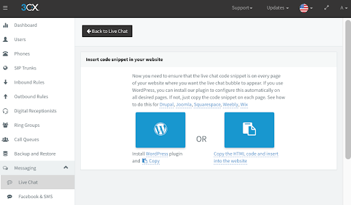 Livechat Code-Snippet Live Chat Plugin Update für andere CMS Systeme