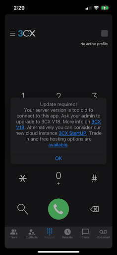 V16-Instanzen werden nicht länger für die Nutzung der iOS App unterstützt