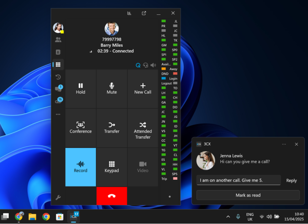 Windows Softphone Chat Benachrichtigungen